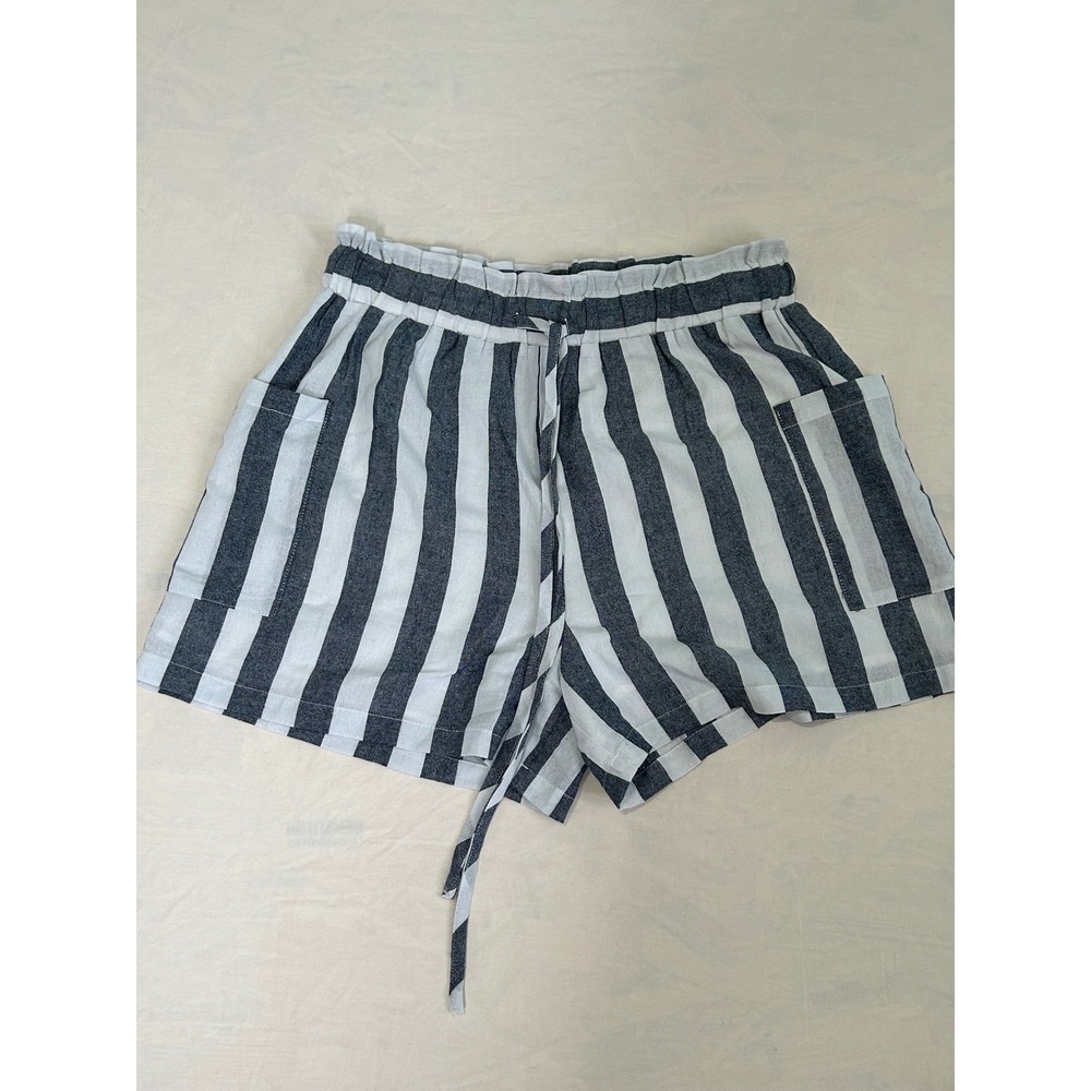 Cotton Bleu brand Navy White Striped Paperbag Waist Shorts Large 80124W